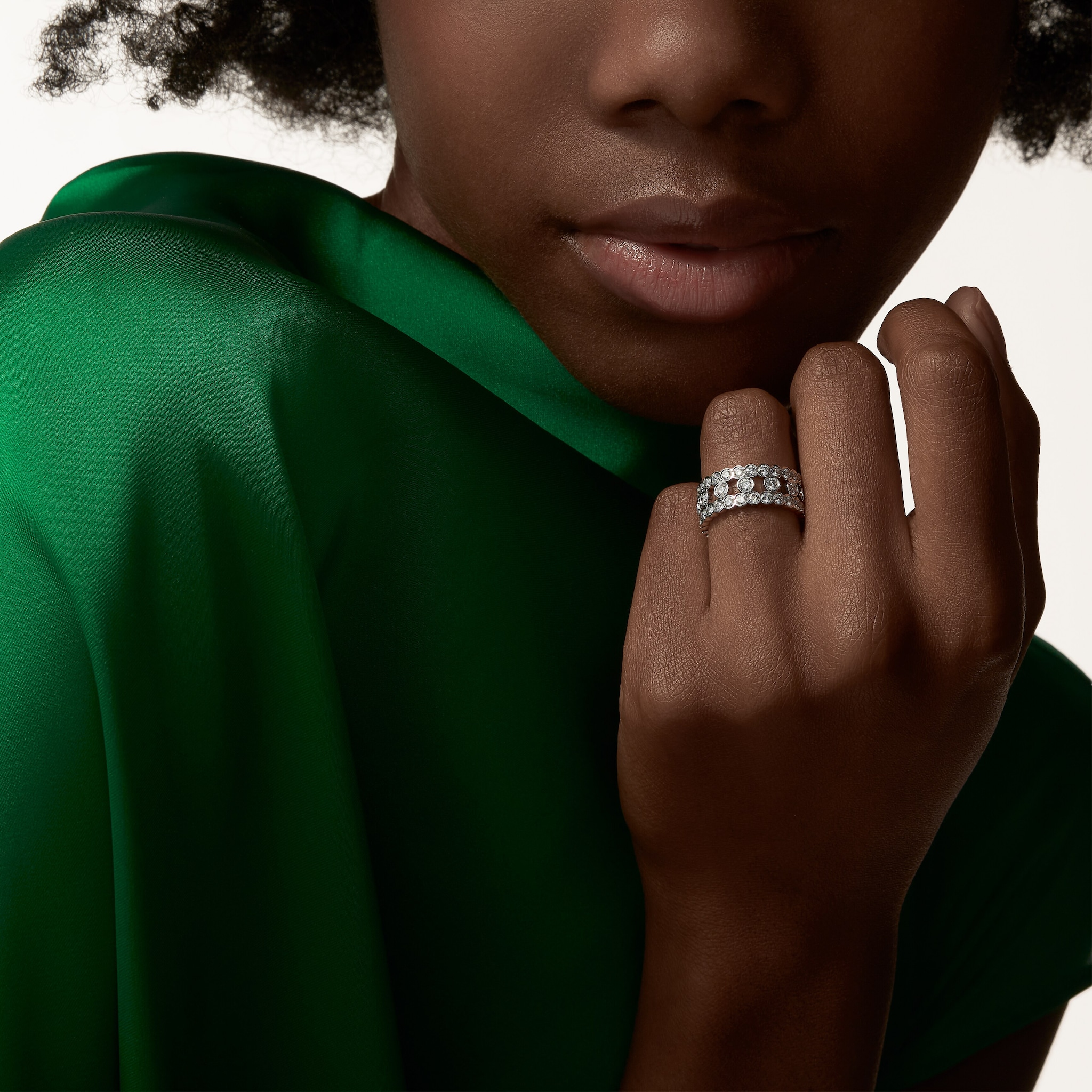 Broderie de Cartier ring, triple row, diamonds