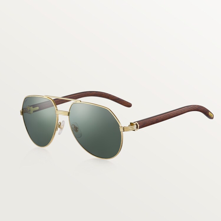 CRESW00546 Premiere de Cartier sunglasses Brown wood smooth golden finish green polarized lenses Cartier