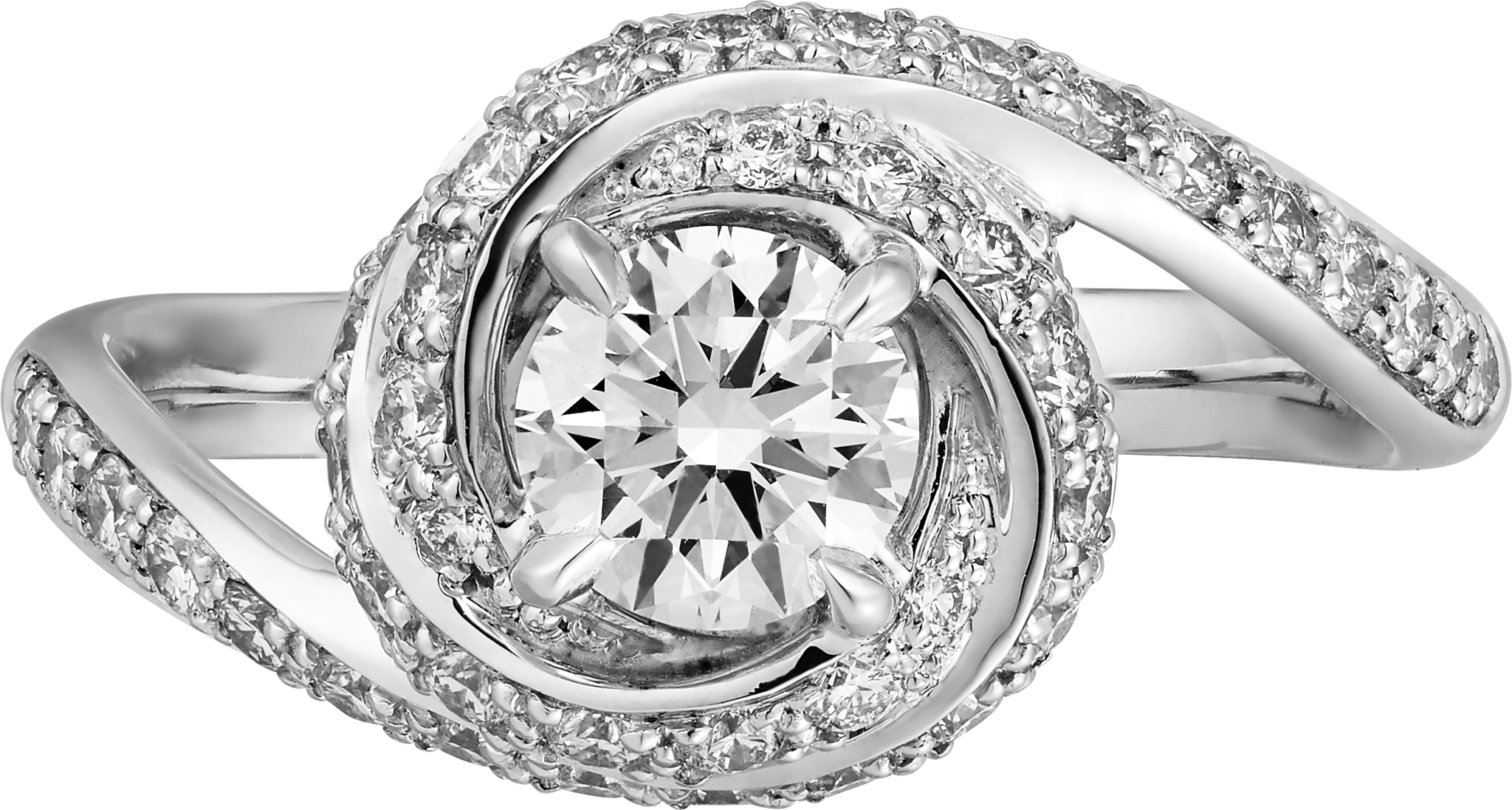 Trinity Ruban solitaire, brilliant-cut diamond, paved 