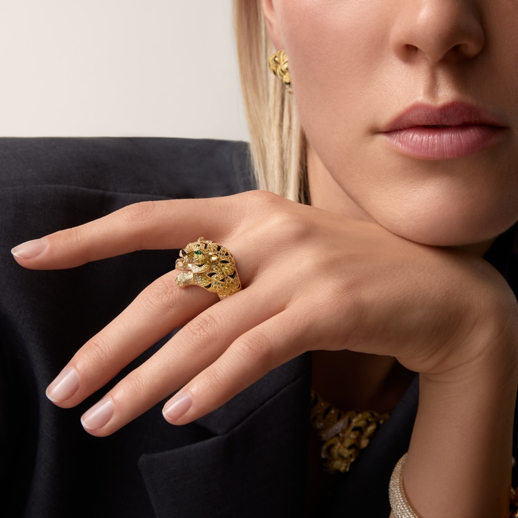 Faune et Flore de Cartier ring, yellow, orange and brown diamonds, paved