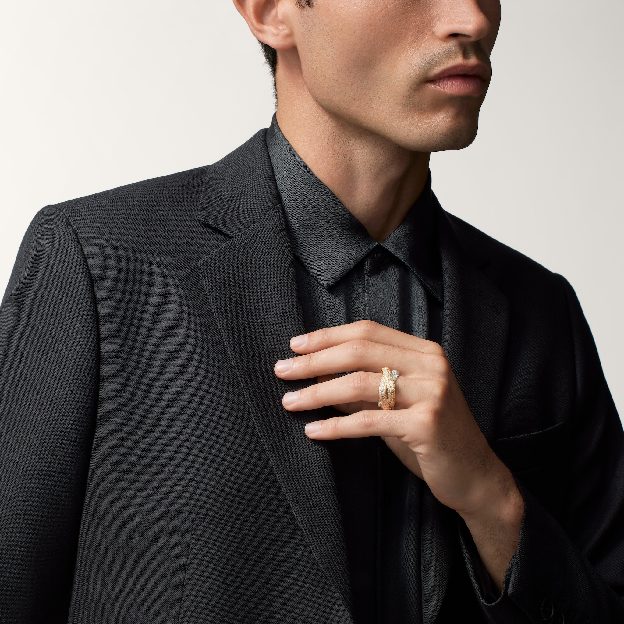 Trinity ring, cushion-shaped, large model, paved