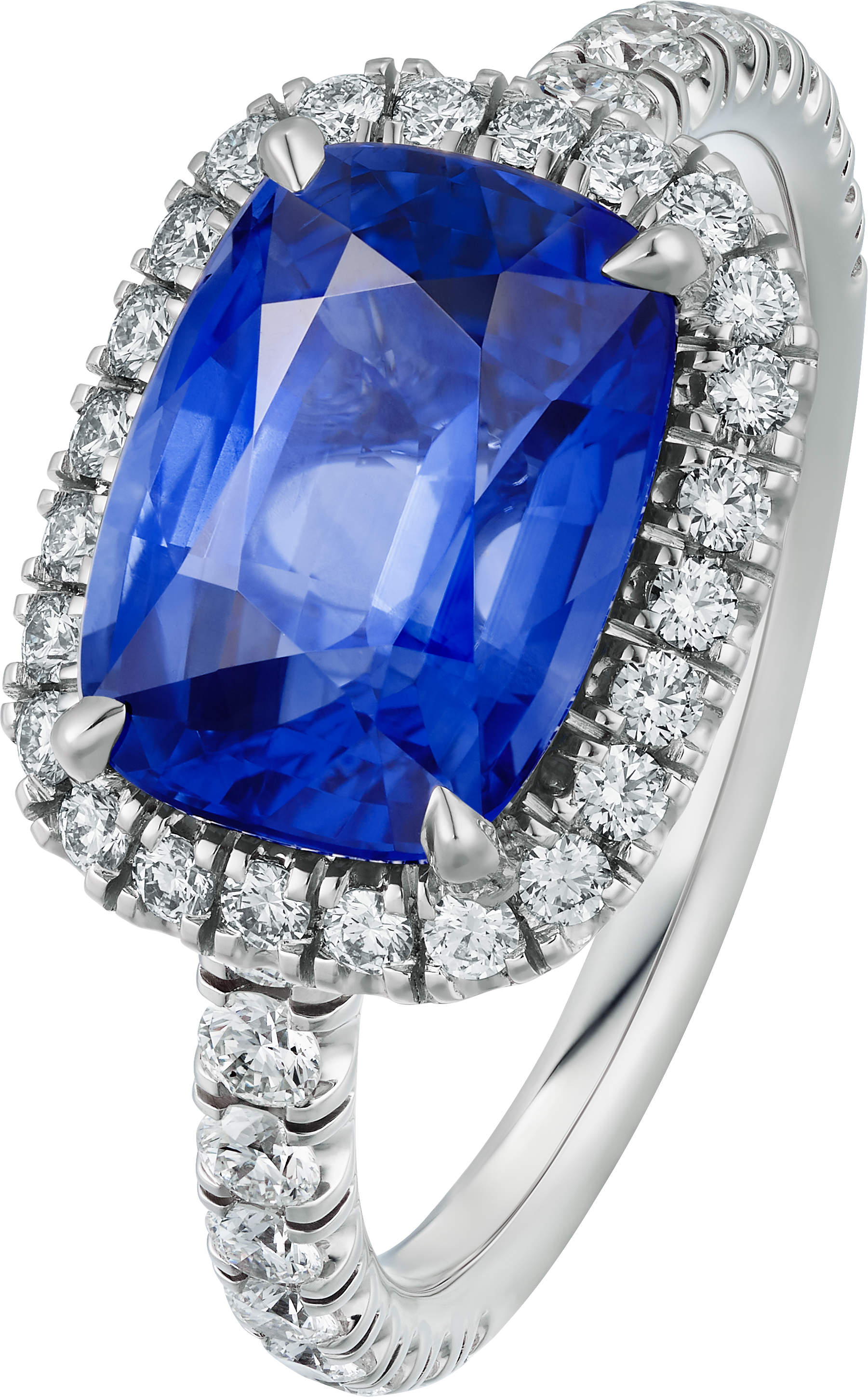 Cartier Destin&eacute;e solitaire, cushion-cut sapphire, paved 