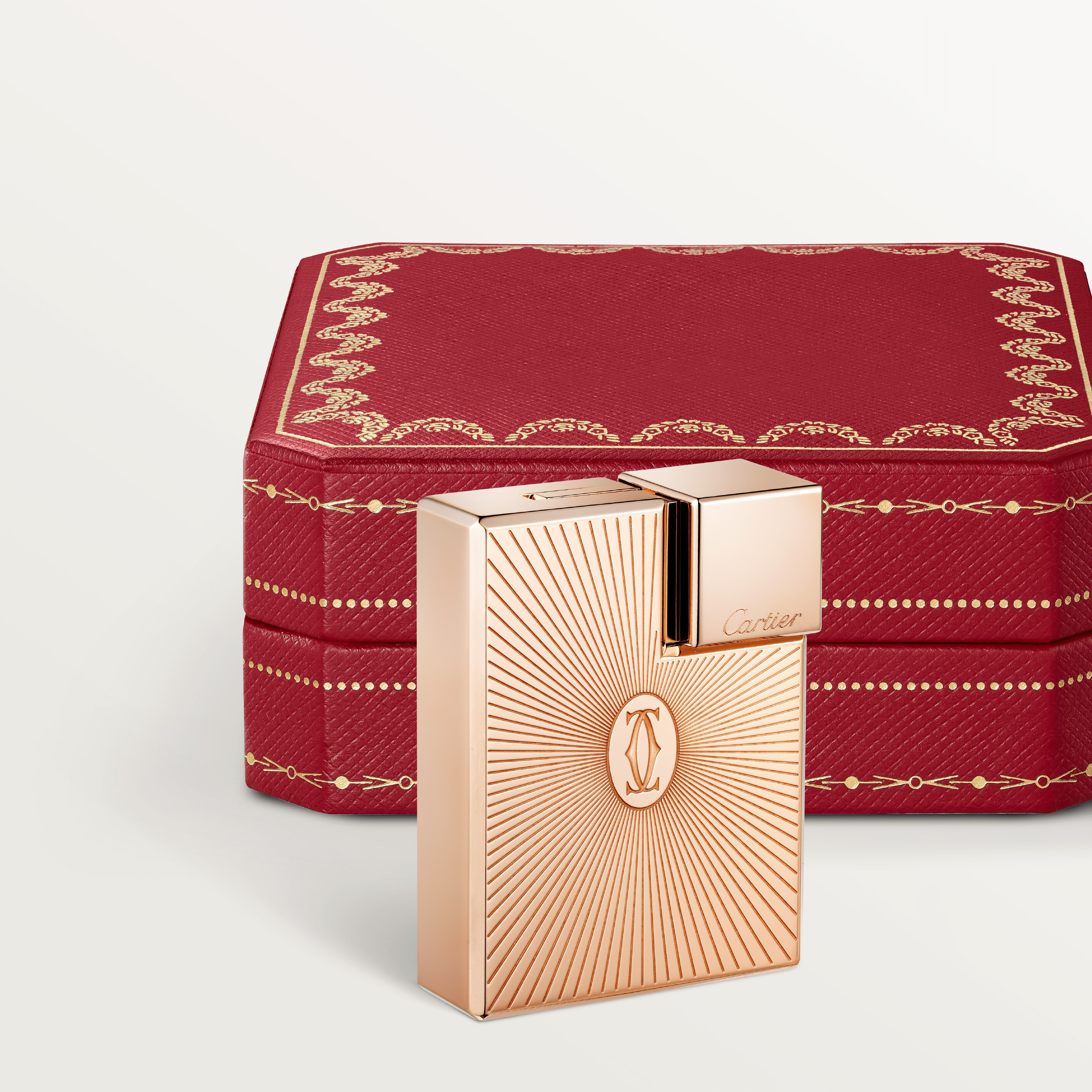 Double C de Cartier logo square lighter with Sunray motif in rose-golden finish, image 7