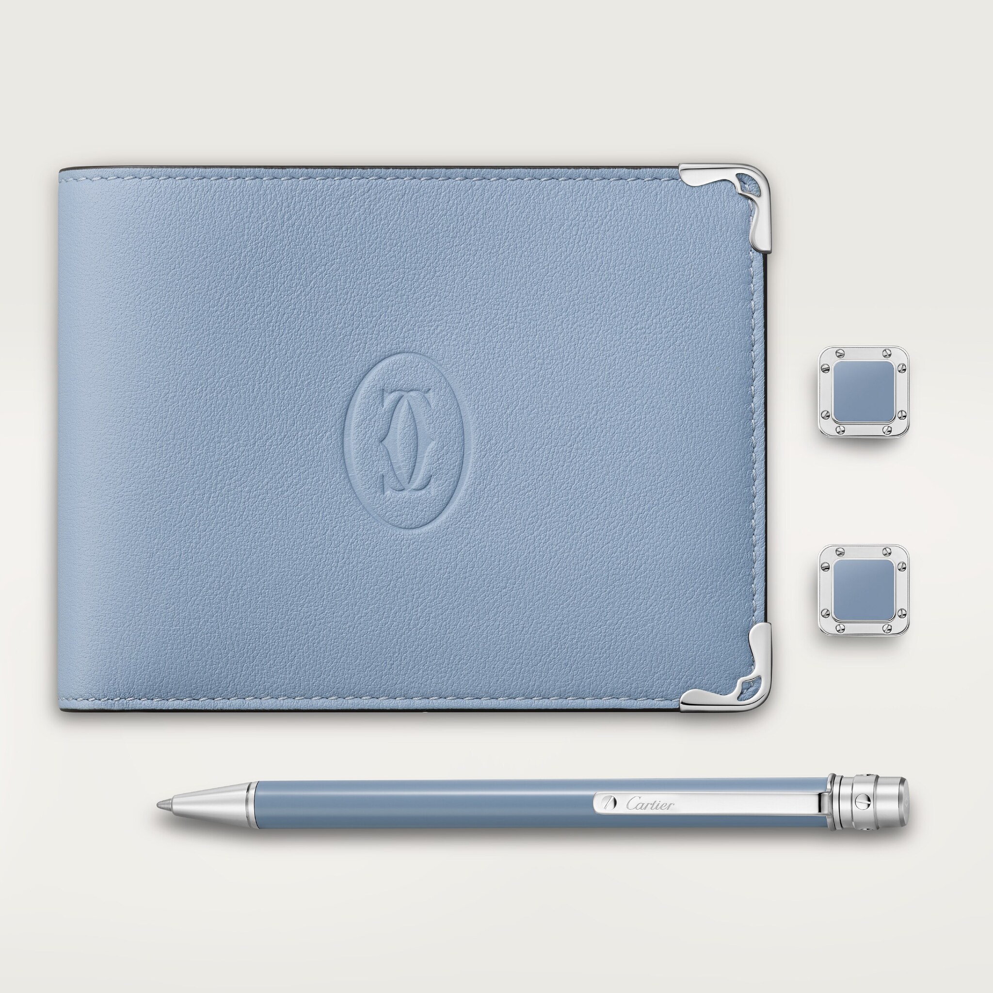 Santos de Cartier cufflinks, pen and wallet set