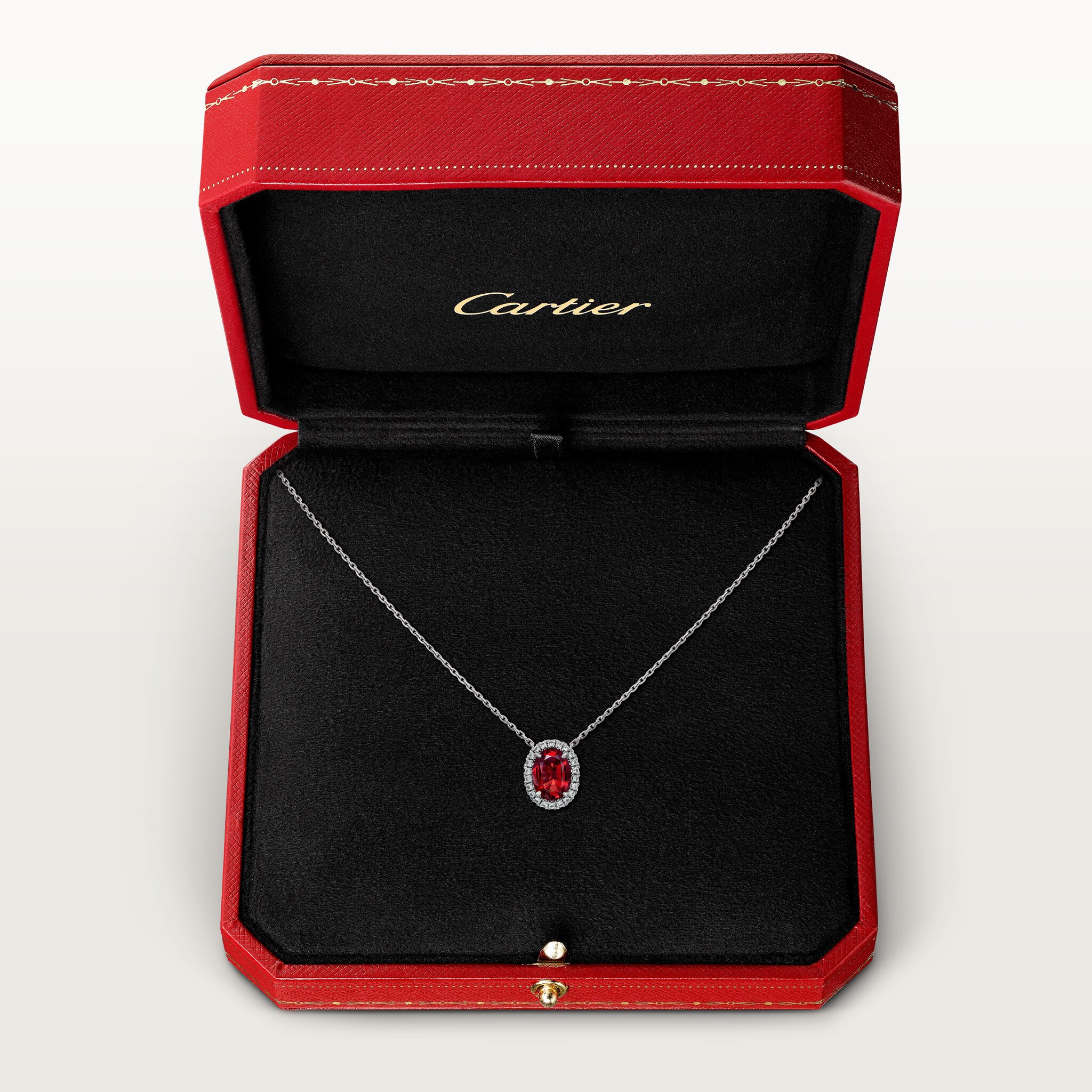 Cartier Destin&eacute;e pendant, oval-cut ruby, paved 