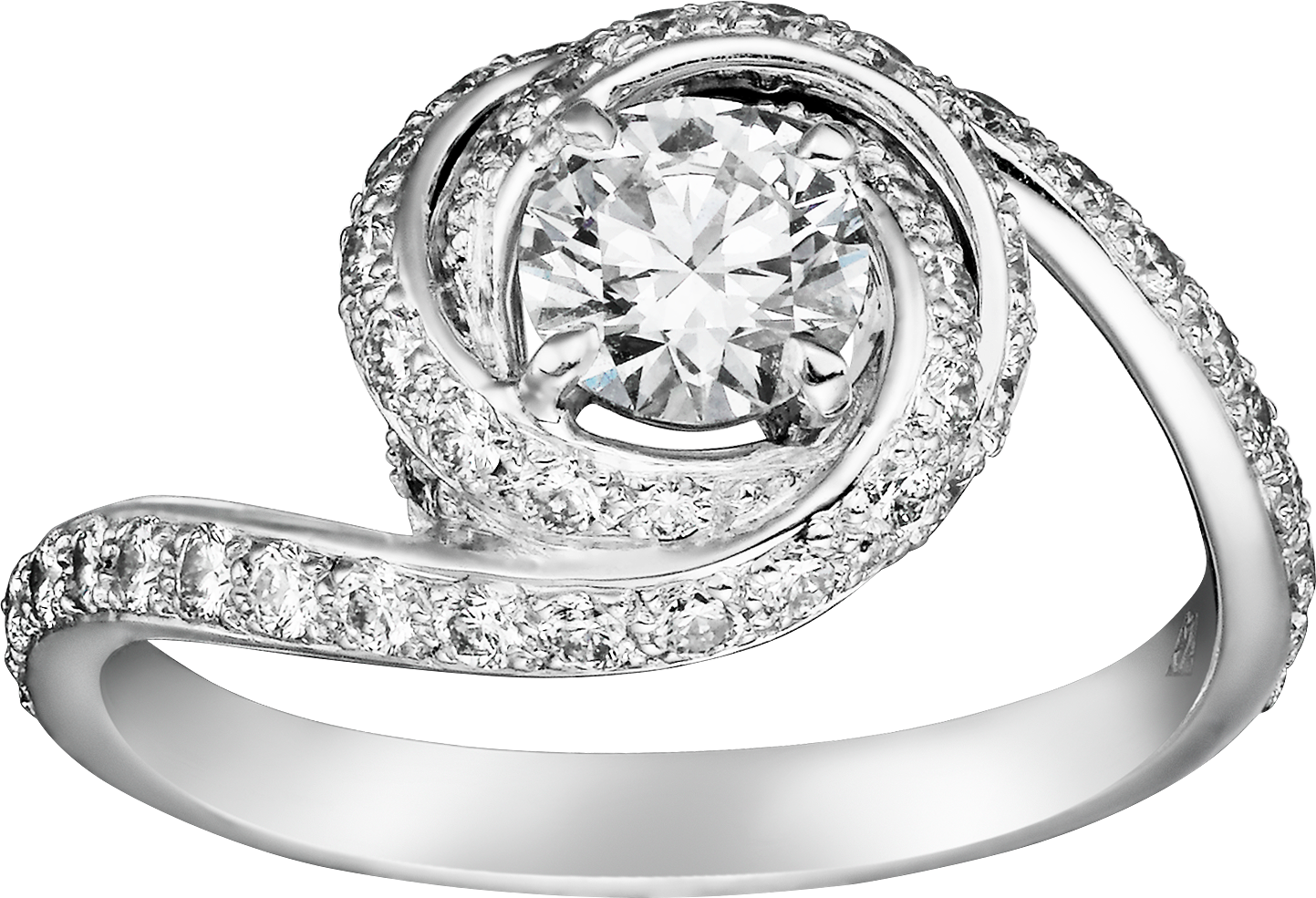 Trinity Ruban solitaire, brilliant-cut diamond, paved 