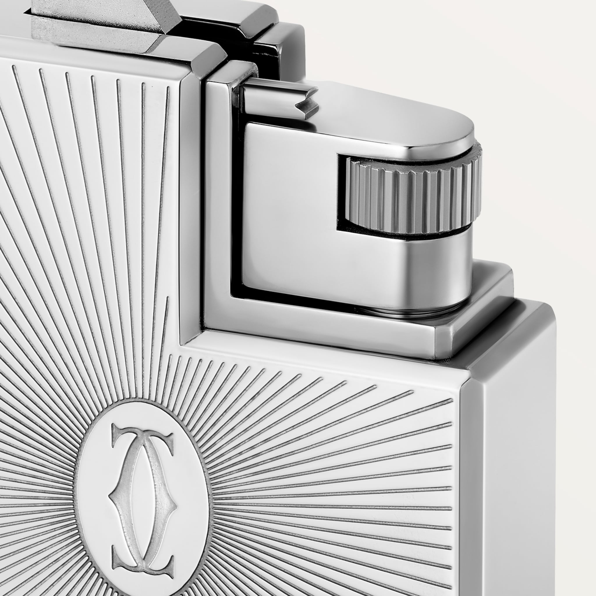 Double C de Cartier logo square lighter with Sunray motif in palladium finish