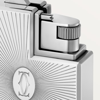 Double C de Cartier logo square lighter with Sunray motif in palladium finish Double C de Cartier logo square lighter with Sunray motif in palladium finish