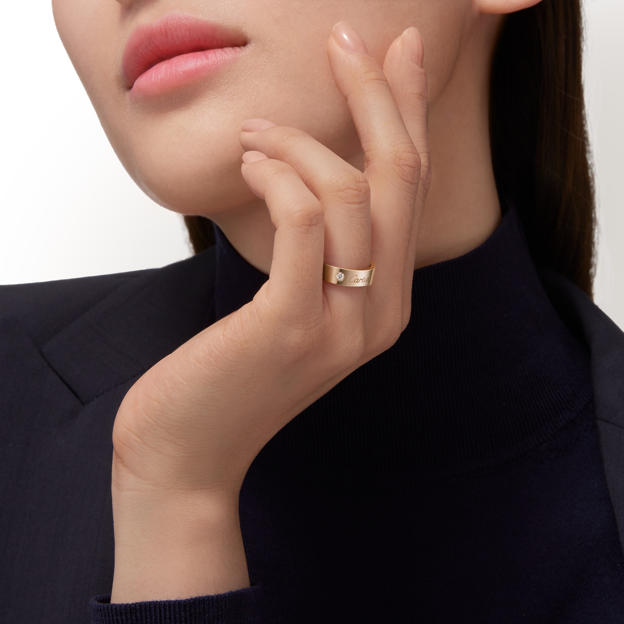 C 드 까르띠에 웨딩 링, 폭 5mm, 다이아몬드 1개