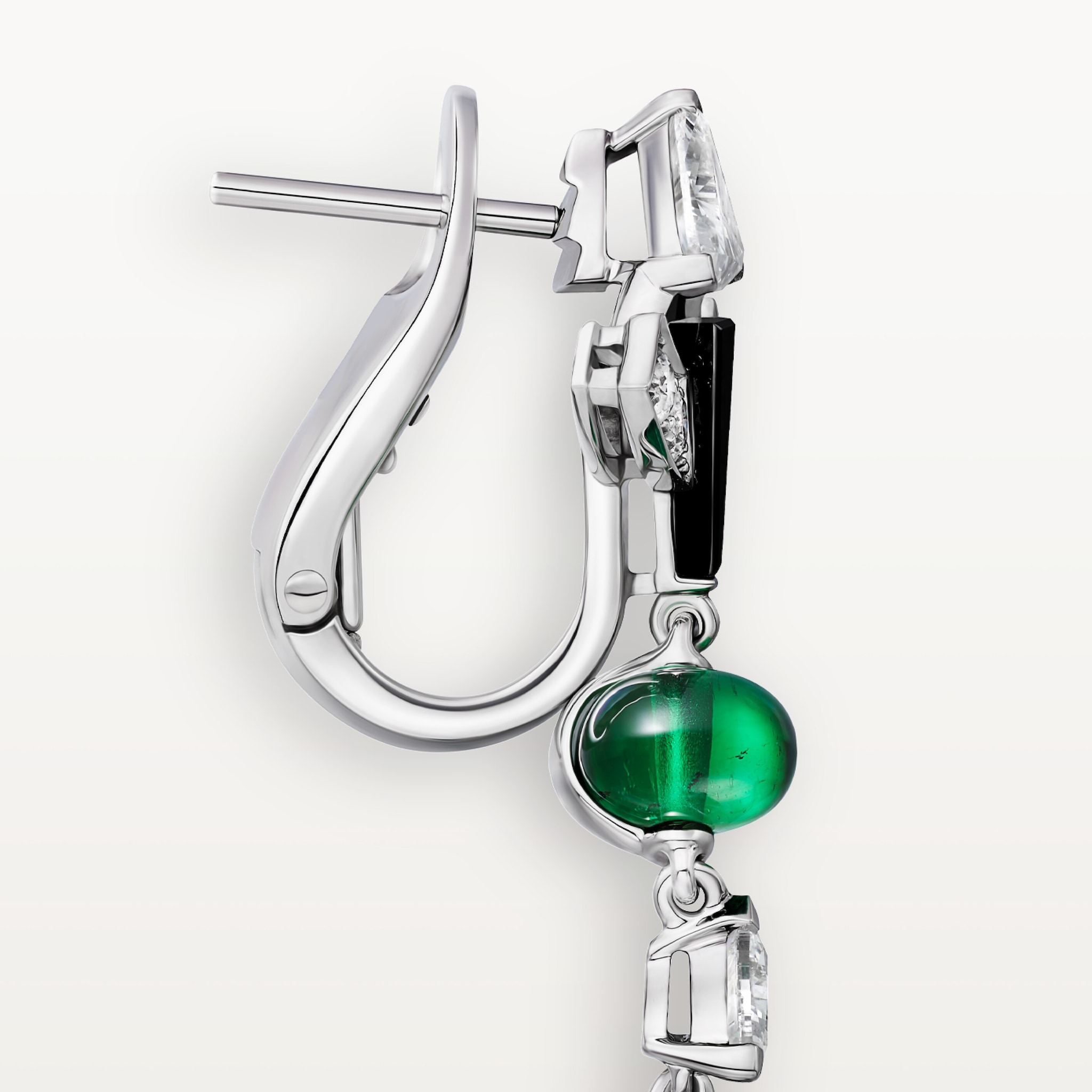 Boucles d'oreilles En Equilibre, &eacute;meraude, pav&eacute;, image 5