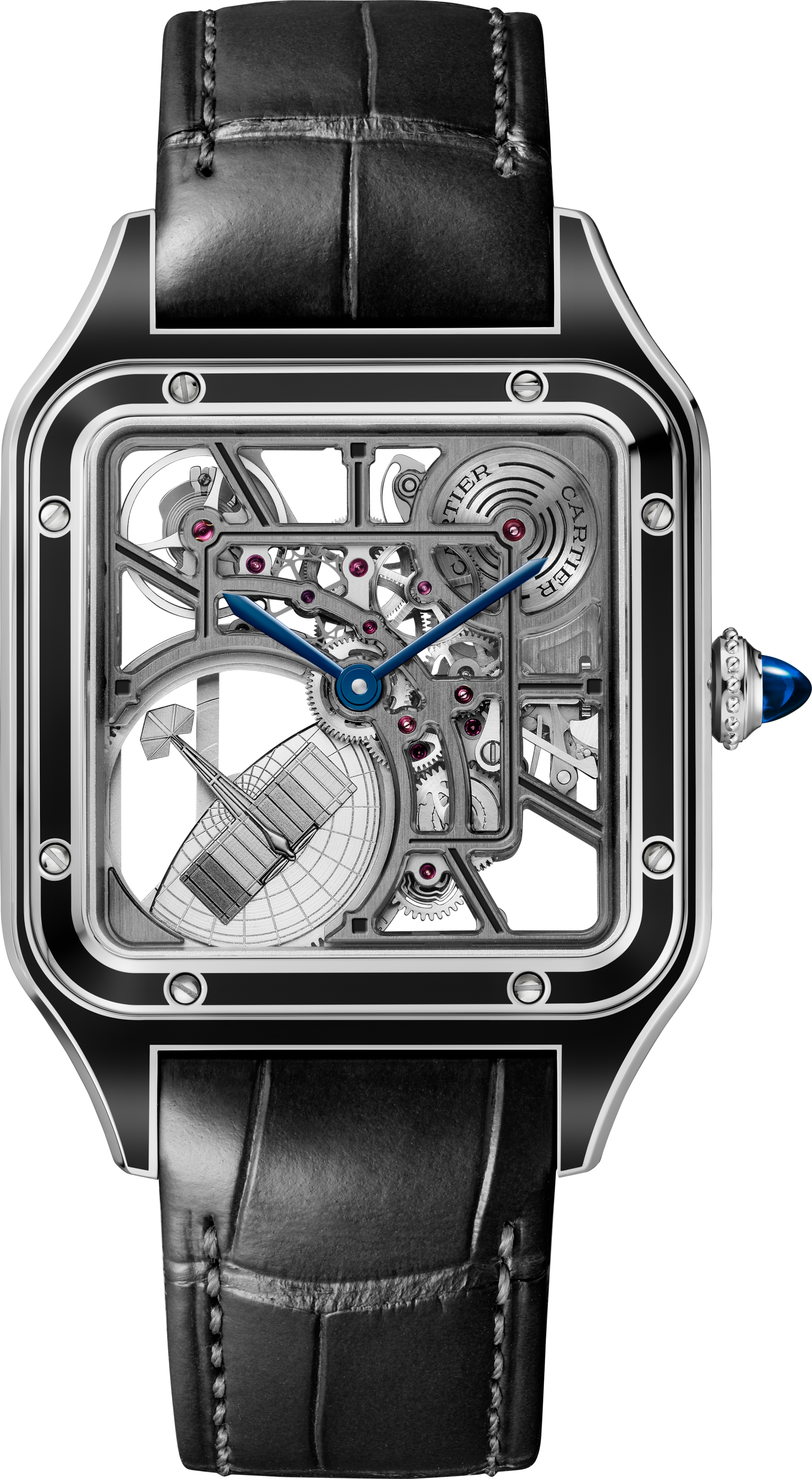 Santos-Dumont skeleton watch equipped with a micro-rotor