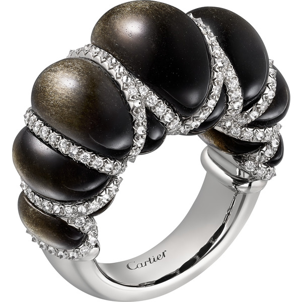 Кольцо Cartier Libre Tressage, обсидиан, бриллианты