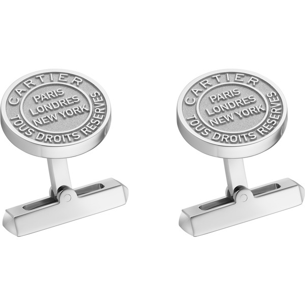 Запонки Double C de Cartier, мотив серебристая печать