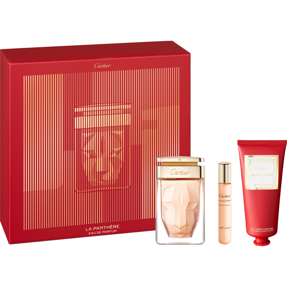 Подарочный набор La Panthère: парфюмерная вода 75 мл, карманный пульверизатор 10 мл и парфюмированное молочко для тела 100 мл