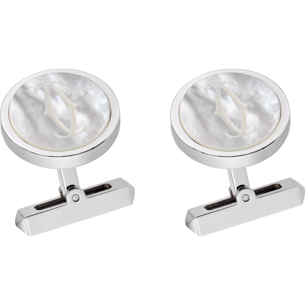 Запонки, логотип в виде двойной буквы C, белый перламутр, гравировка