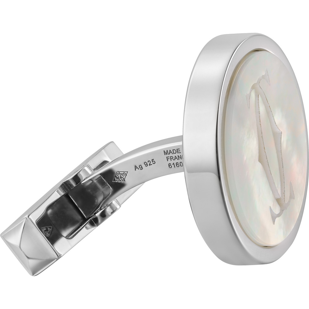 Запонки, логотип в виде двойной буквы C, белый перламутр, гравировка