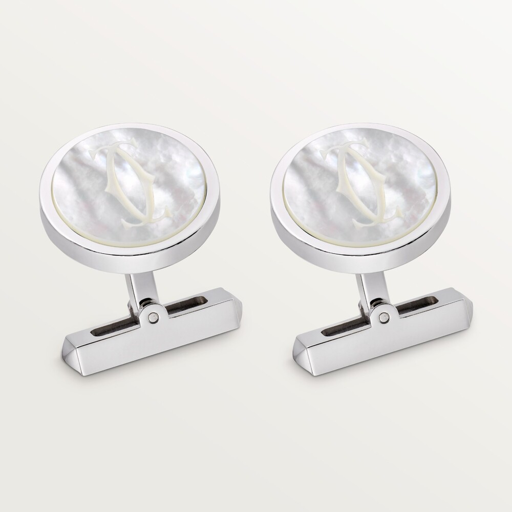 Запонки, логотип в виде двойной буквы C, белый перламутр, гравировка