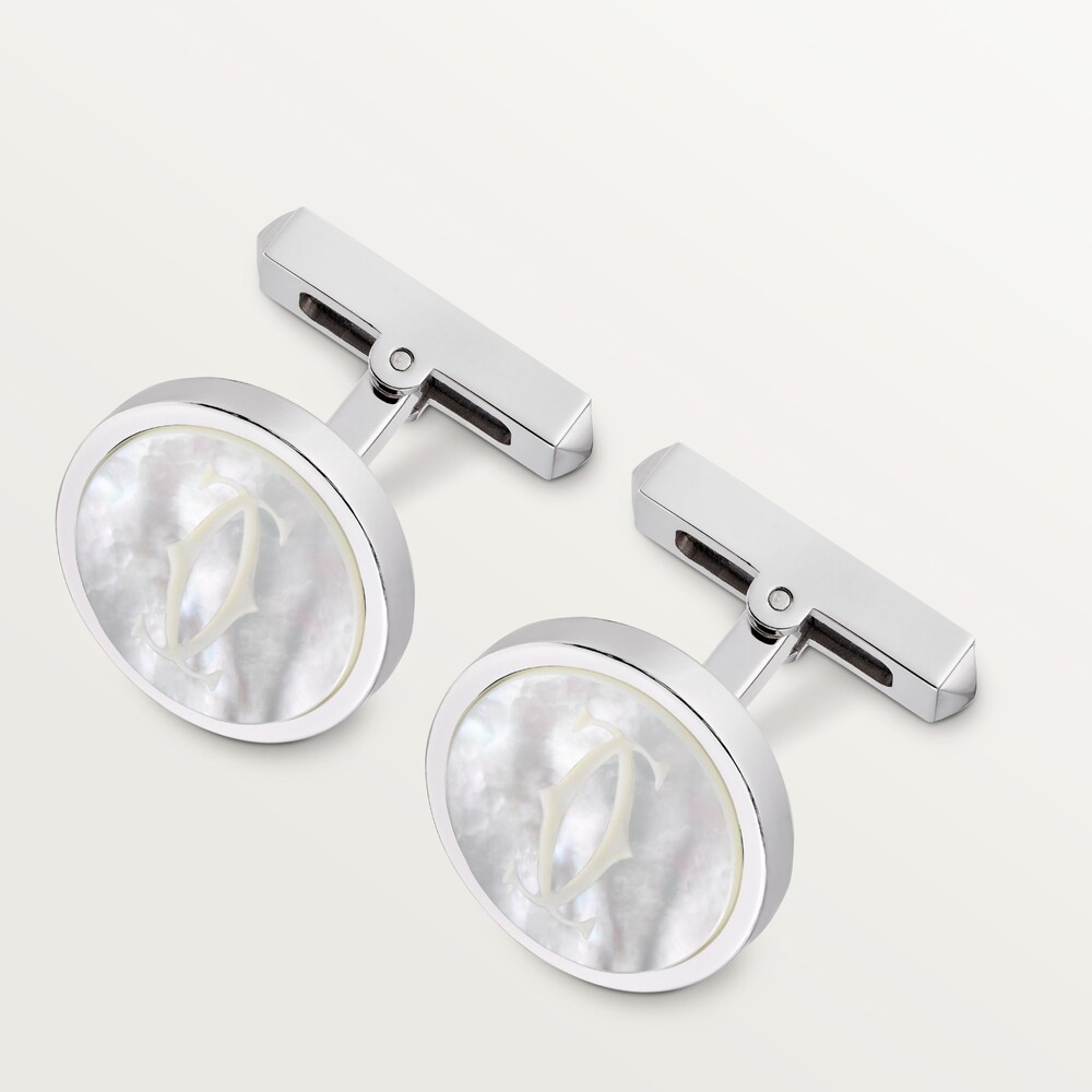 Запонки, логотип в виде двойной буквы C, белый перламутр, гравировка
