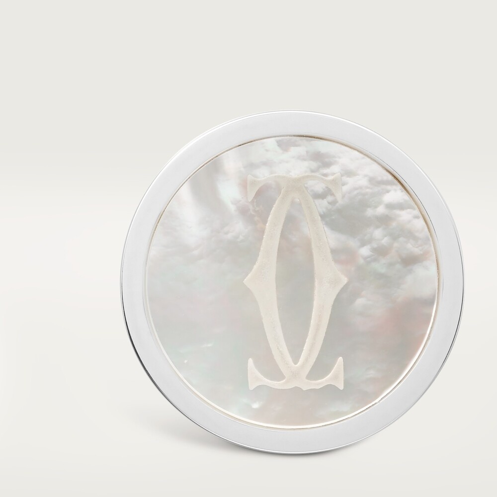 Запонки, логотип в виде двойной буквы C, белый перламутр, гравировка