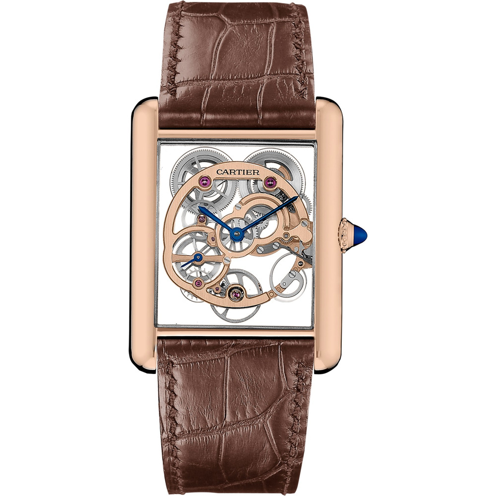 Часы Tank Louis Cartier, скелетон с сапфировым стеклом