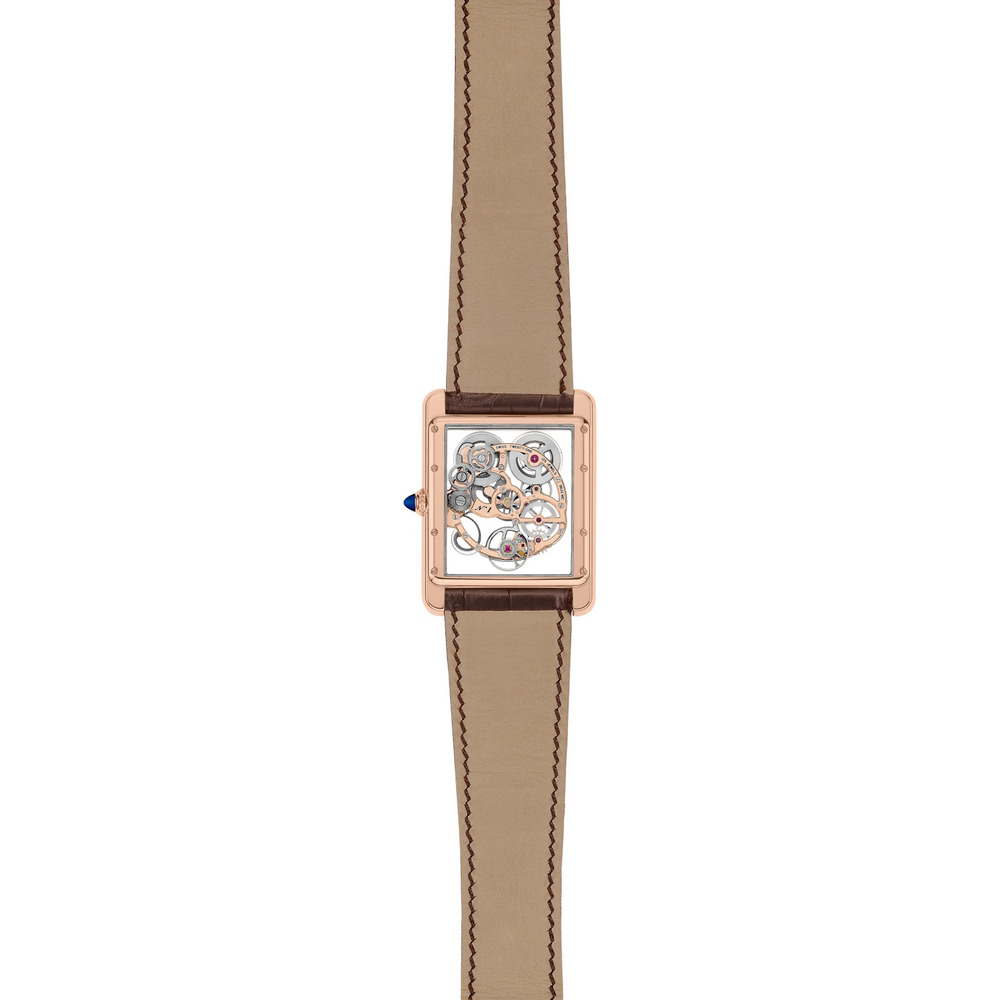 Часы Tank Louis Cartier, скелетон с сапфировым стеклом