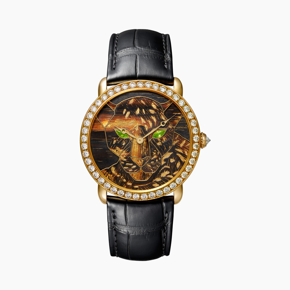 Часы Ronde Louis Cartier, деревянная мозаика ««маркетри», сусальное золото