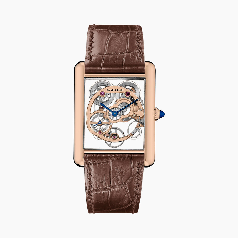 Часы Tank Louis Cartier, скелетон с сапфировым стеклом