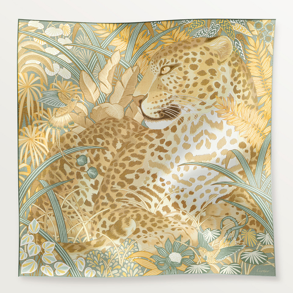 CROS000261 - 90 Scarf, Panther in the Jungle - Sage green